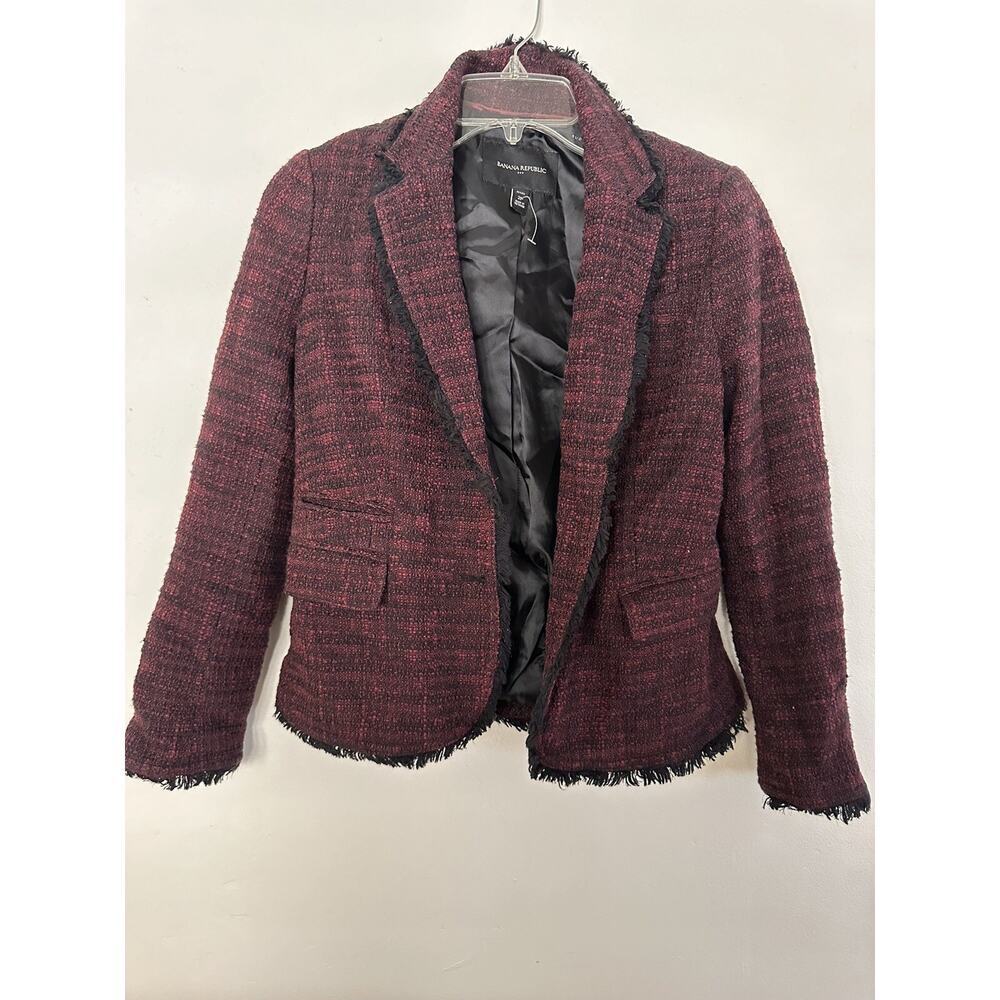 Banana Republic Boucle Raw Edge Academy Blazer Ruby Wine 2P Petite - Picture 4 of 9
